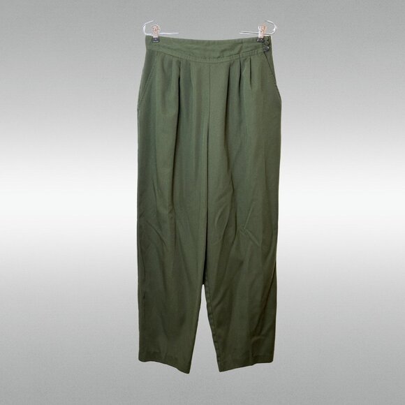 Vintage 80s-90s Christy Girl Olive Green Pleated Trousers, Size 14 - Picture 1 of 7